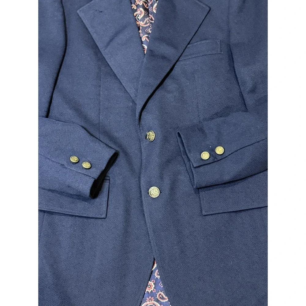 Vintage 70s Men's Polyester Navy Blue 36R Knit Blazer Jacket Textured Old Money